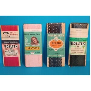 Vintage Sewing Trim Lot Wright's Rick Rack Boiltex Lace J&P Coats Seam Binding